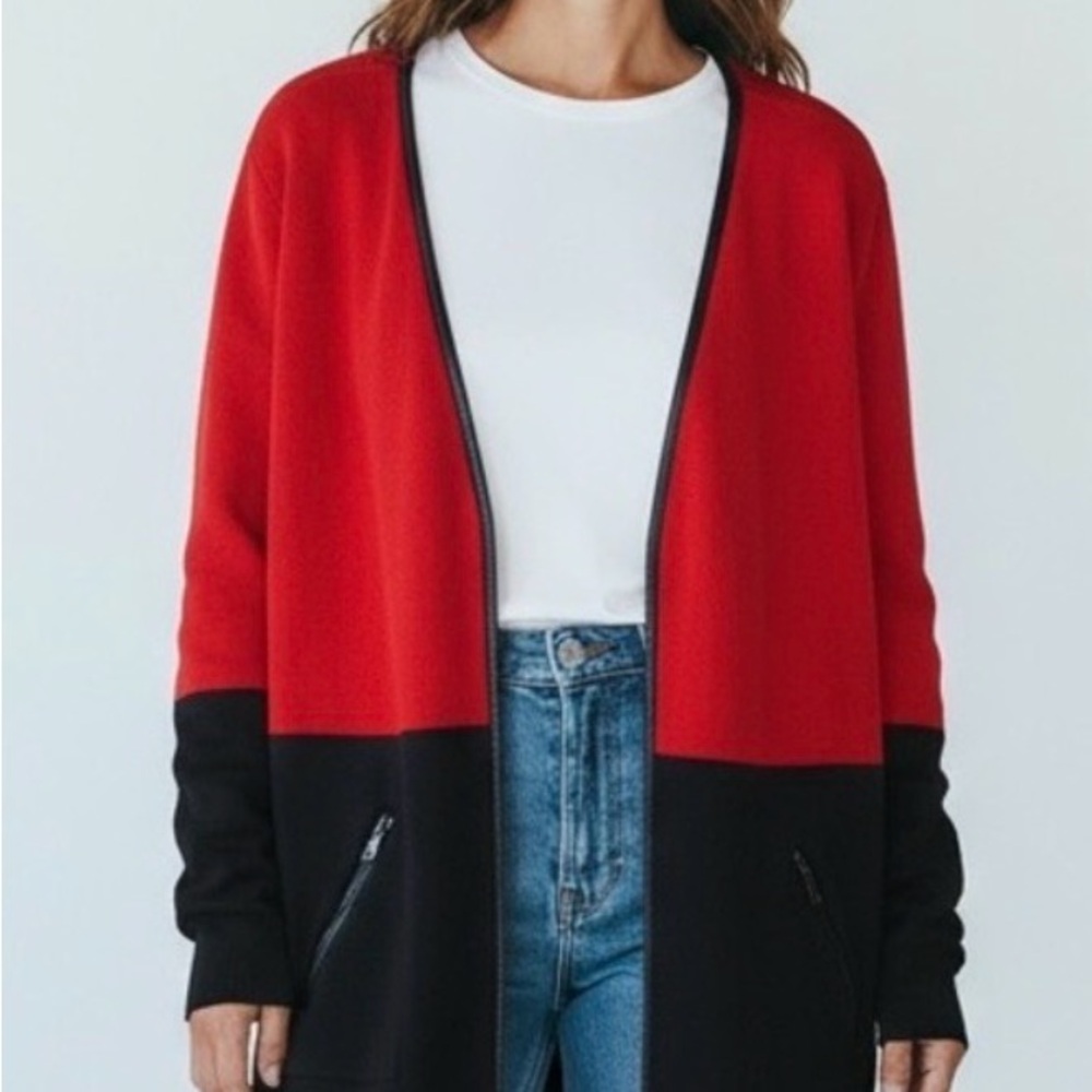 Charter Club Red and Black Colorblock Open Cardigan